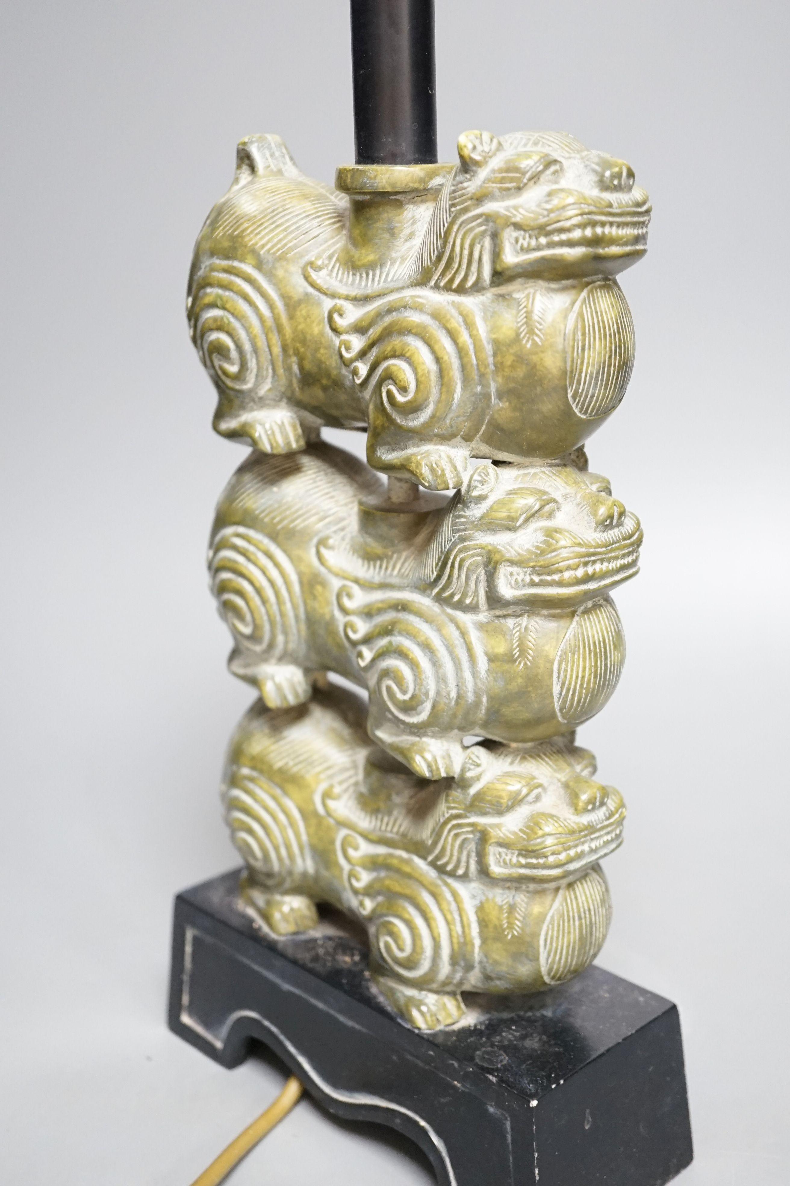 A Chinese style simulated jade table lamp, 48cm. max.